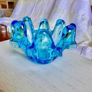 Vintage Blue Murano Style Nesting Bowl, Vintage Swung Glass Bowl Blue Home Decor